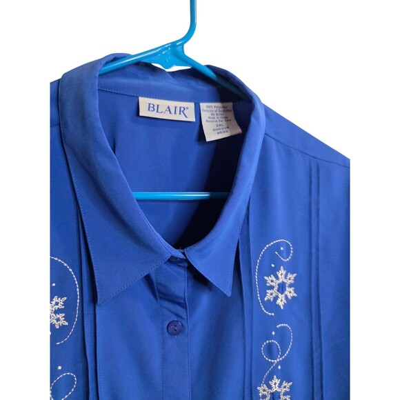 Blair Snowflake Embroidered Satin Button Front Blouse 2XL - Picture 3 of 4